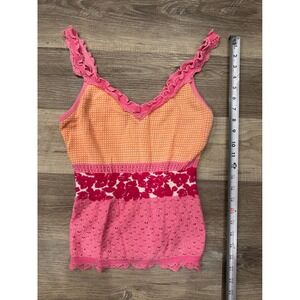 Oilily Orange Pink Crochet Knit Floral Tank Top Size M